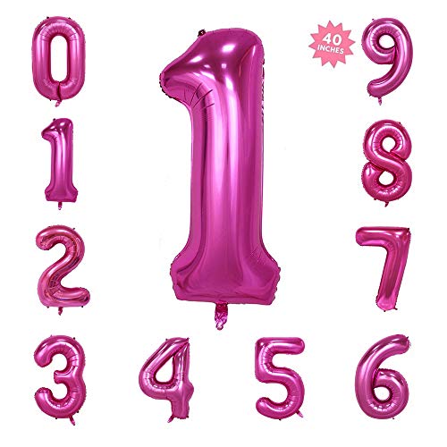 40 Inch Pink Jumbo Digital Number 1 Balloons Huge Giant Balloons Foil Mylar Balloons for Birthday Party,Wedding, Bridal Shower Engagement Photo Shoot, Anniversary