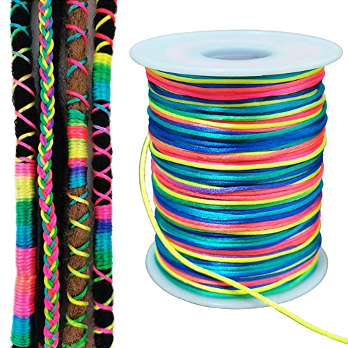 Cuerda de nailon arcoíris de 328 pies para trenzas de cabello, trenzas de cabello, trenzas de 1.5 mm, hilo de satén para cuentas, pulseras, collares, joyas, manualidades, nudo chino, cordón de macramé
