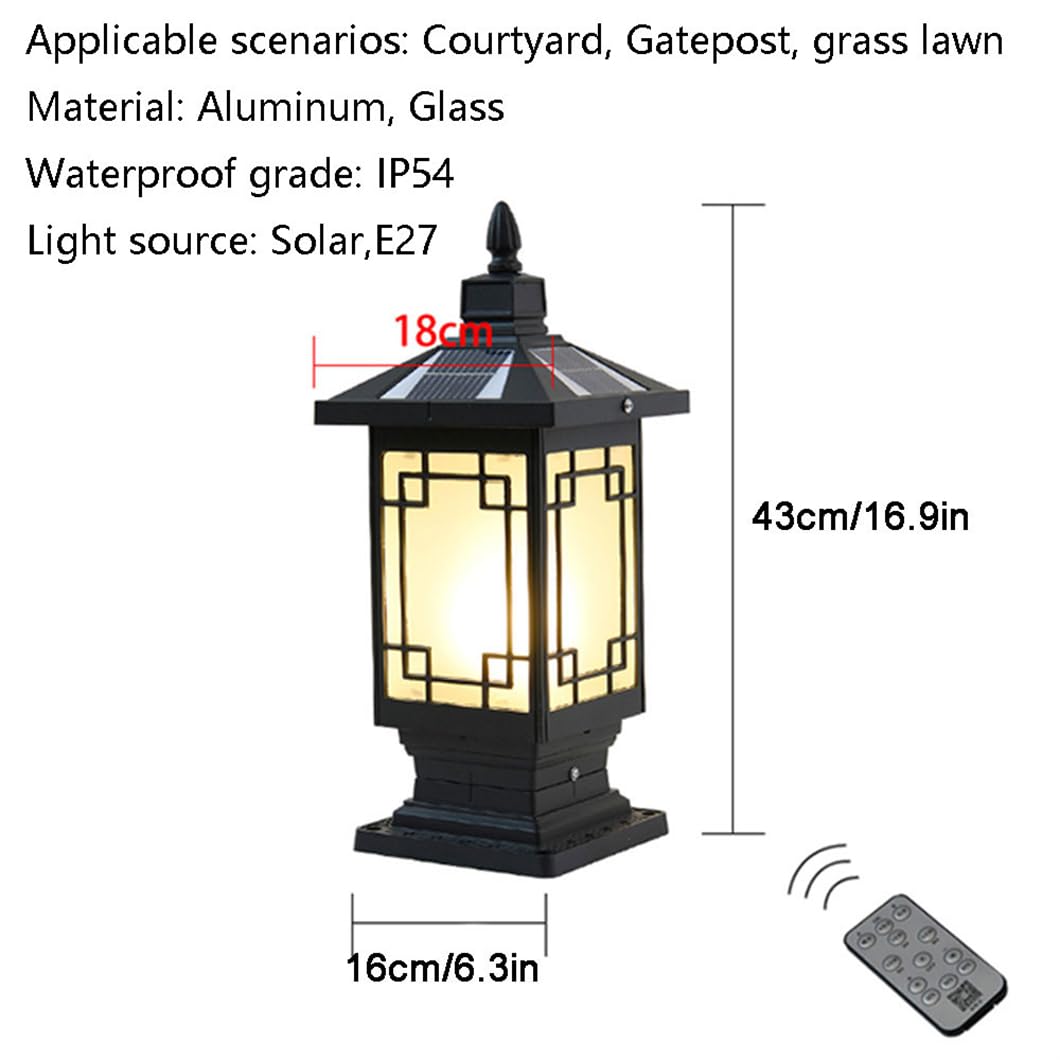 Zewnętrzna lampa solarna LED, lampa słupkowa, 1-pak, odlewana aluminiowa, lampa solarna ze szkłem, na zewnątrz, czarna, zasilana energią słoneczną, słupek ogrodzeniowy, do ogrodu, na słup
