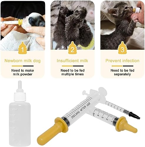 Aufzuchtflasche Katze Flasche für Welpen Haustier Fütterung Silikon Nippel mit Flasche und Spritzen für Welpen Hund Katze oder andere Haustiere