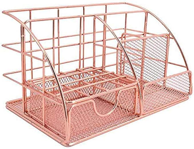 Lgowithyou Office Desk Accessories Rose Gold, All in One Mesh Office Supplies Desk Accessories Multi-Functional Stationery Desk Supply Accessories for Office,School,Home