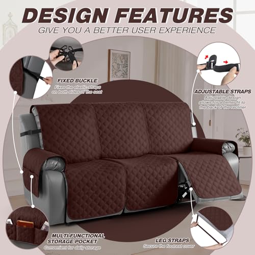 Image of TAOCOCO 100% Waterproof Recliner Covers, Recliner Sofa Covers with Leg Straps, Reversible Recliner Couch Cover for Reclining Chair, Washable Couch Protector for Pets Kids(3 Seater, Coffee)