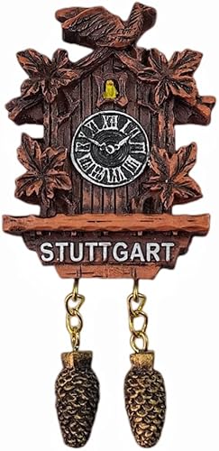 Reloj de cuco Stuttgart Alemania Imán de nevera Recuerdo Decoración de refrigerador 3D Pegatina magnética Pintada a mano Artesanía
