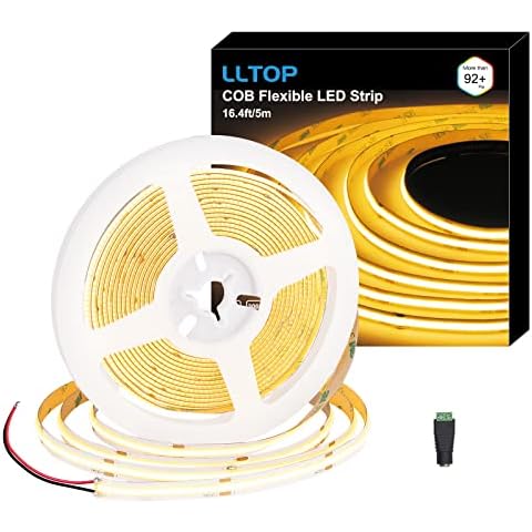 LLTOP COB LED Strip Lights Warm White 3000K, DC24v 16.4ft/5m High CRI 92Ra+ Flexible LED Tape Lighting DIY Cuttable for Bedroom Kitchen Cabinet Shelf (Power Supply&Dimmer Not Included) Cover
