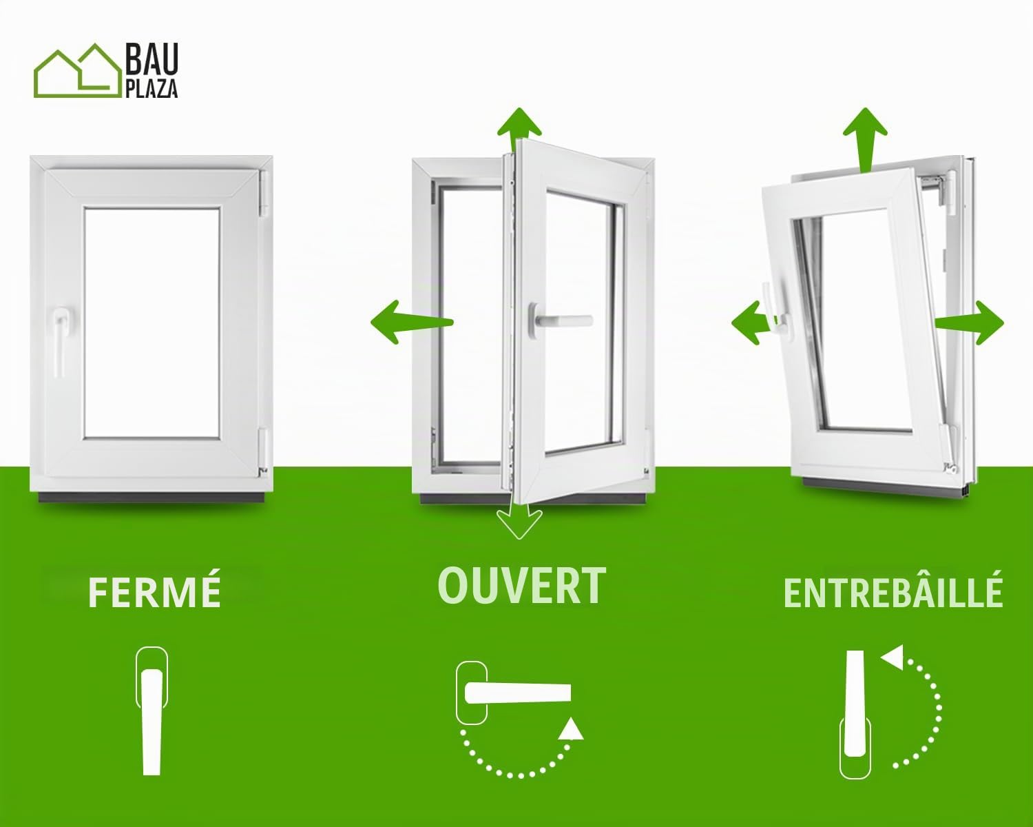 Fenêtre en PVC blanc double vitrage 4/24/4 LxH 70 x 100 cm d'ouverture Droite Toutes les tailles 700 x 1000 mm Oscillo-battant 1 vantail - BauPlaza