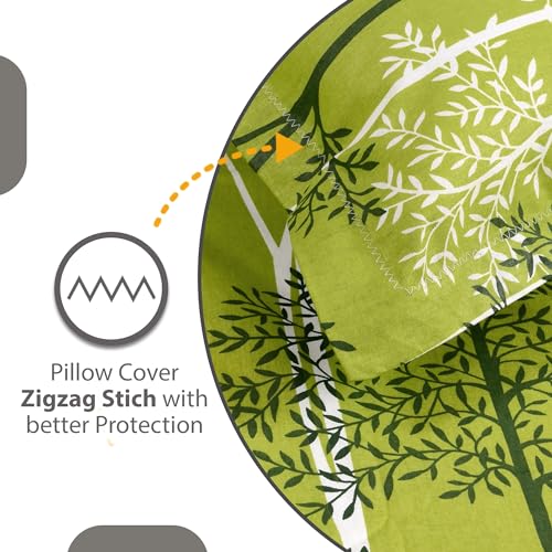 Divine Casa Double Size Bedsheet for Double Bed, 144 TC Pure Cotton Queen Size with 2 Pillow Covers | 222 by 254 cm | Floral | Green & White