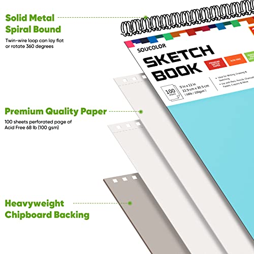 Image of Soucolor 9x12 Sketch Book 2-Pack, 100 Sheets, Acid-Free, Spiral Bound