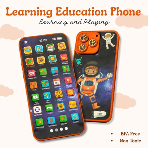 Image of Educational Phone Toy for 2-12 Years Kids Rechargeable 24 Modes Talking Baby Smart Phone Mobile Toy for Boys Girls Christmas Gift Birthday Surprise (10 Languages Space Themed)