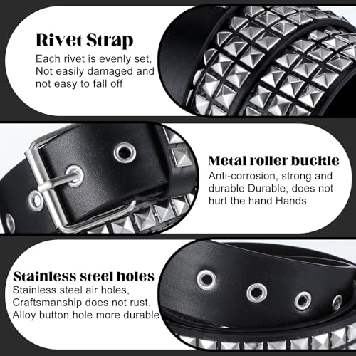 1 PCS Studded Belt, Black Goth Belts for Women Y2K Belts with Bright Metal Pyramid Fashion Punk Rock Gothic Belt Accessories for Men Jeans Dress Pants (Black)3