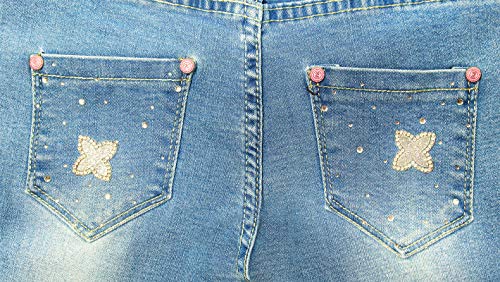 KIDSCOOL SPACE Kids Flowers Butterfly Rhinestone Sticked Pearl Decor Jeans Slim Jeans, Azul, 5-6 ano