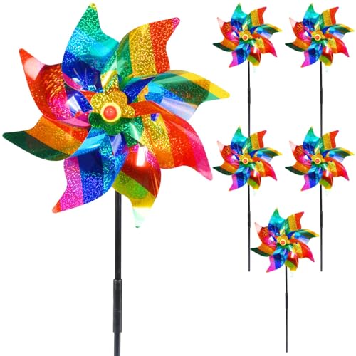 Forhome 5 pcs Moulins à Vent Arc, Moulin à Vent de Jardin Répulsif, Moulin à Vent Réfléchissante, Décoration Colorée à Rayures pour Jardin de Ferme...