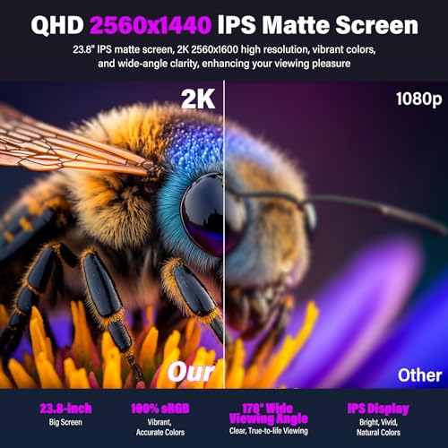 Image of 2K 180Hz Portable Gaming Monitor, 23.8 inch 2560x1440 QHD Fast IPS ∆E<2 100% sRGB Portable Monitor w /180 Adjustable Stand Type-C HDMI Eye Care External Second Screen for Laptop Phone PS4 PS5 Switch Xbox