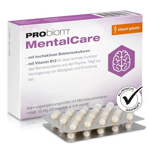 PRObiom MentalCare (1er Pack) 30 Kapseln [DAS PROBIOTIKUM FÜR INNERE BALANCE & ENERGIE] mit klinisch getesteten Bakterienkulturen inkl. Vitamin B12 tägliche Unterstützung bei Müdigkeit