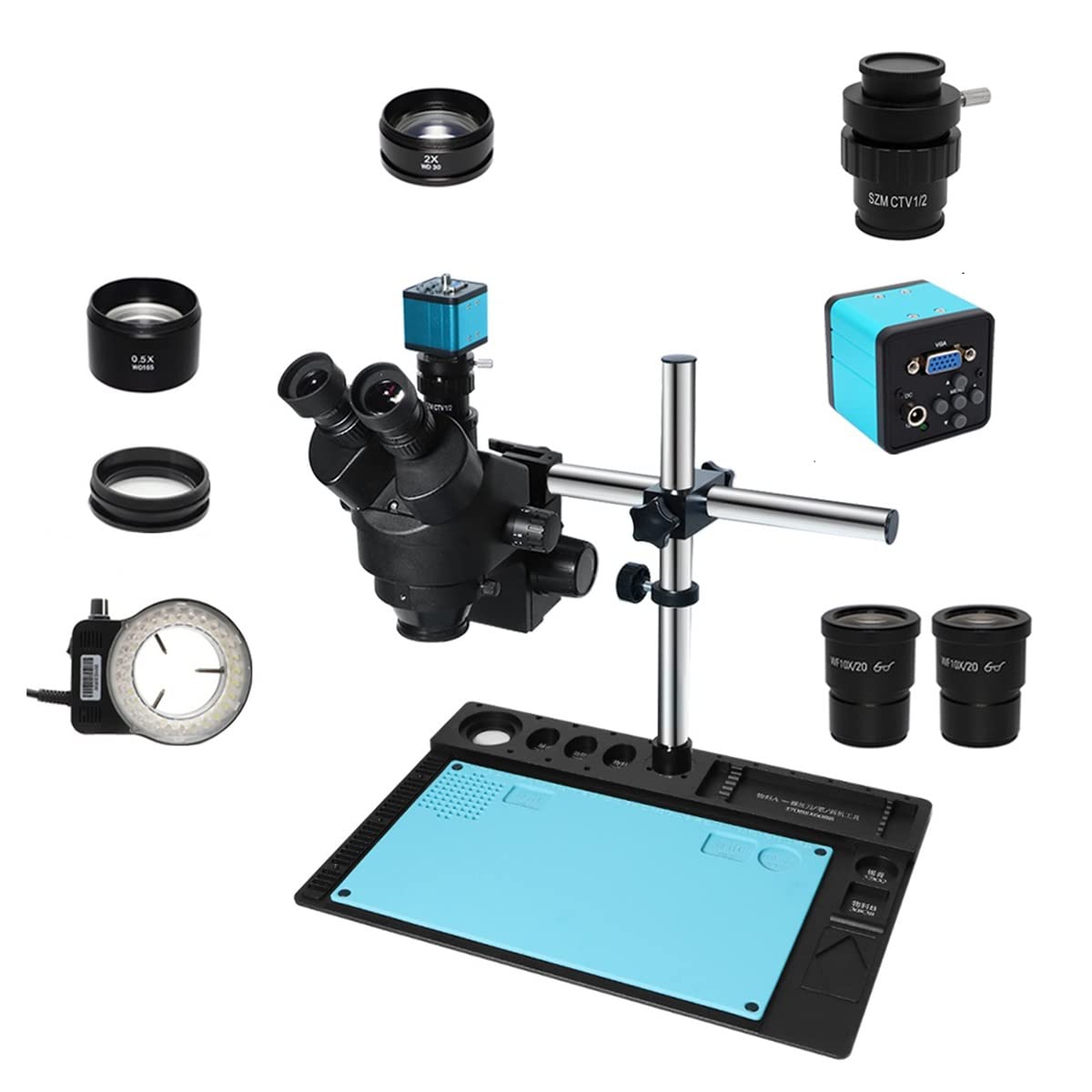 Accesorios Para Microscopios Cámara de vídeo H_D VGA Simul-Focal 7X-45X 3.5X-90X Simul-Focal Zoom Estéreo Trinocular Microscopio CTV/C-mount Adaptador Lente Barlow Durabilidad Y Rendimiento Confiable(