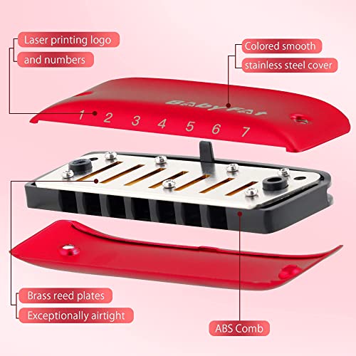 Babyfat 7 Hole Blues Cute Harmonica Set,Diatonic Harmonica With Free Lanyards,Gifts For Kids And Beginners,Easy-Playing Musical Instrument(C Key） #TOP2