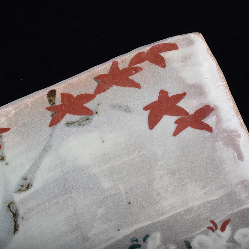 志野焼　虎渓山　水月窯　雲綿手　角皿　四客　共箱　V　R7624 志野焼 虎渓山 水月窯 雲綿手 角皿 四客 共箱 V R7624 志野焼 虎渓山