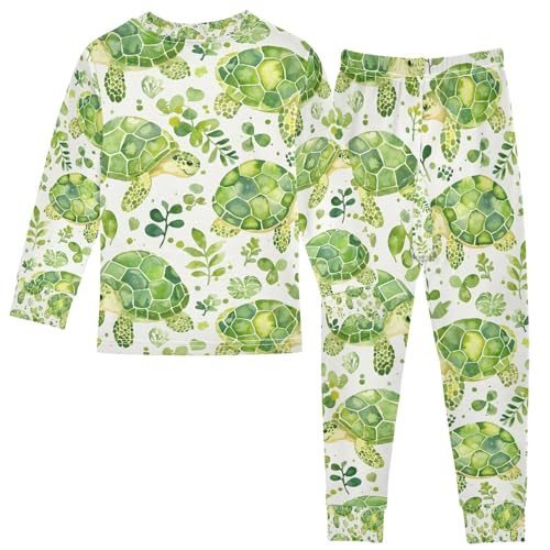 senya Fun Green Turtle with Leaves Pajamas Set Long Sleeve Soft Cotton Sleepwear 2 Piece2