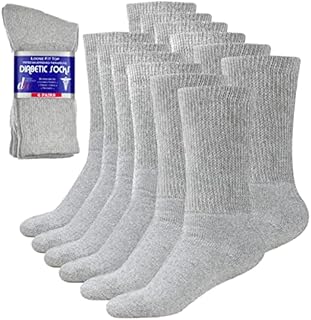 Debra Weitzner Diabetic Socks For Mens Womens Loose Fit Non-Binding Cotton Crew Socks 6 Pairs Grey 13-15