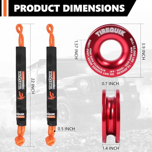 Image of Soft Shackle & Winch Recovery Ring Kit,1 /2 inch X 22 inch Orange Offroad Soft Shackle Recovery Kit (60,600LBS Breaking Strength), UHMWPE Rope Shackle & Snatch Ring for Sailing SUV ATV UTV 4X4 Truck (2PCS)