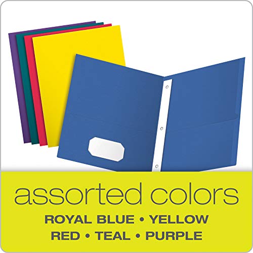 Oxford Twin Pocket Folders With Fasteners, Letter Size, Assorted Colors, 25 Per Box (57715) #TOP3