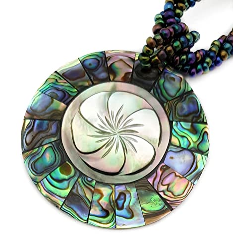 Round Iridescent Abalone Shell Necklaces for Women, Hand Crafted Natural Flower Mother of Pearl Necklace, Handmade Rainbow Color Beads Seashell Abalone Necklace Jewelry BA3102