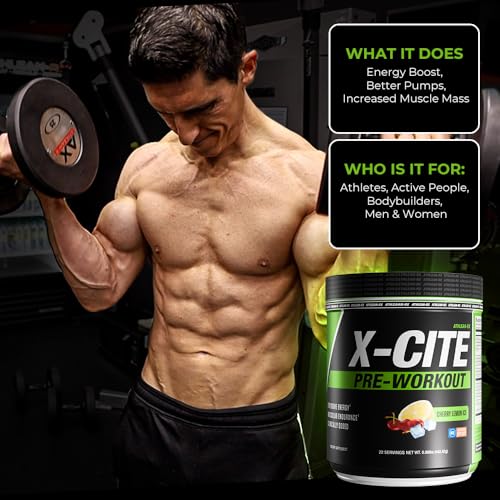 Image of X-CITE Pre-Workout by ATHLEAN-X - Enhanced Formula with Beta-Alanine, Creatine & Caffeine for Ultimate Energy, Endurance, Focus & Muscle Pump, NSF Certified for Sports (Cherry Lemon Ice)