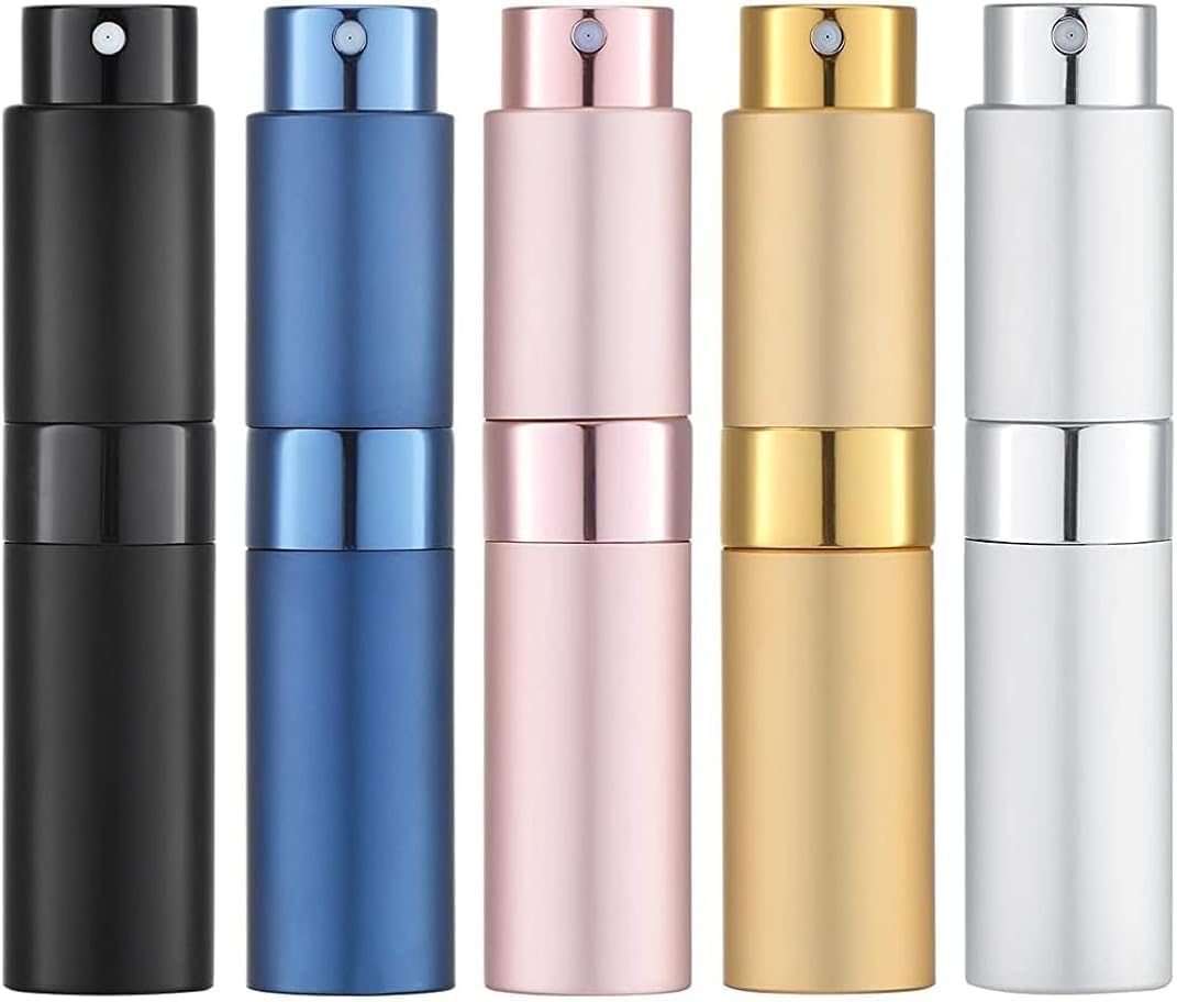 X spring Travel Perfume Atomizer Refillable, 5 PCS 8ML Mini Cologne Spray Bottle Set, Leak-Proof Portable Perfume Dispenser for Travel, Gym, Office, Perfect for Women and Men