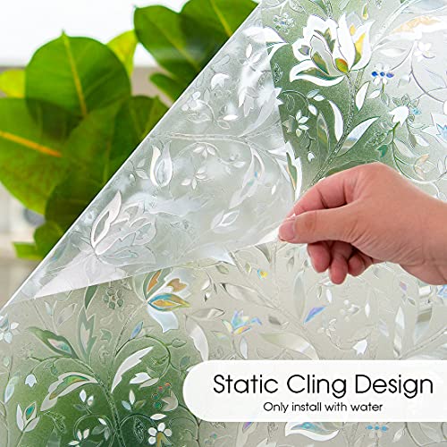 Dktie Window Privacy Film Tulip Pattern 3D Static Cling Decorative Stain Glass Film Frosted Window Covering For Home Office, 17.5 X 78.7 Inch #TOP1