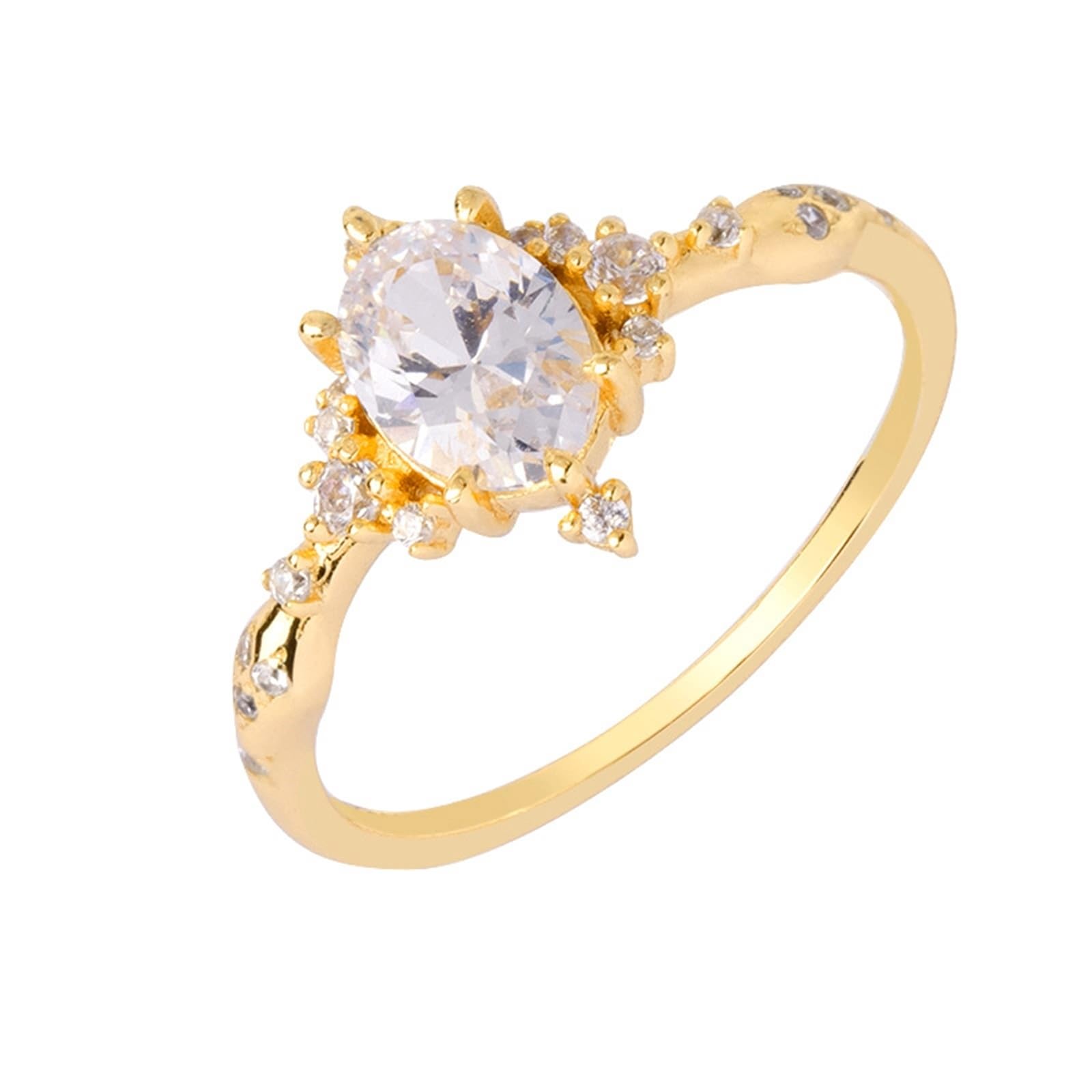 Au 375/585/750 - Alianzas de oro amarillo, ovaladas, moissanita, elegantes, delicadas, pequeñas