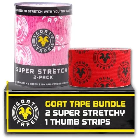 Goat Tape Pink Super Stretchy Premium Thumb Tape and Pre Cut Red Athletic Tape for Fingers - Extra Sticky Elastic Athletic Thumb Tape for Weightlifting Cover
