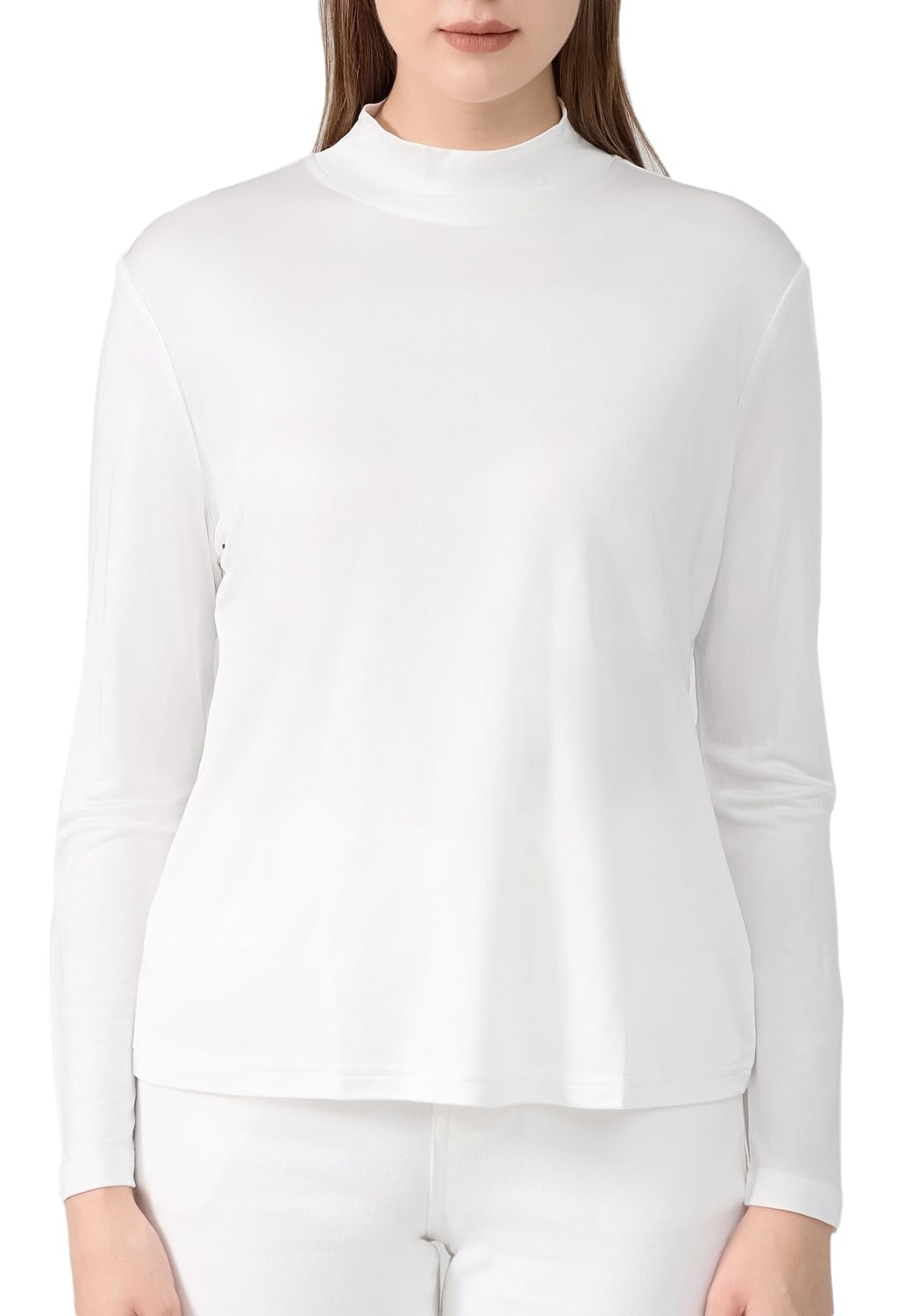 Sous-vêtement thermique en soie de mûrier pour femme, haut long à col montant, chemise légère en soie