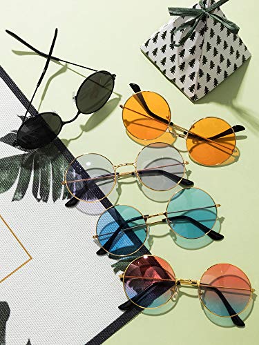 Blulu Round Hippie Sunglasses 10 Pairs 60's Style Colored Circle Glasses for Women Men (Cute Colors)4