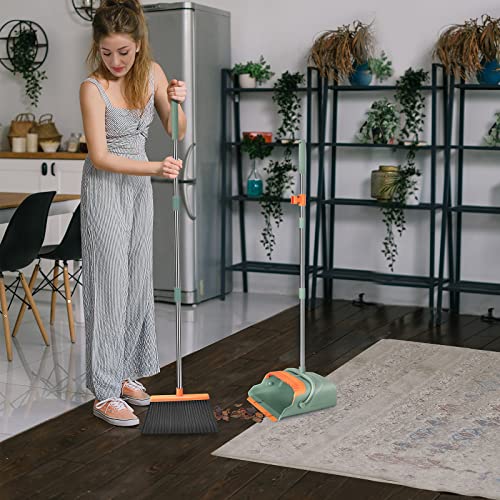 Chouqing-Broom-and-Dustpan-Set-for-HomeBroom-and-Dustpan-SetBroom-Dustpan-Set-Broom-and-Dustpan-Combo-for-Office-Stand-Up-Broom-and-Dustpan-GreenOrange