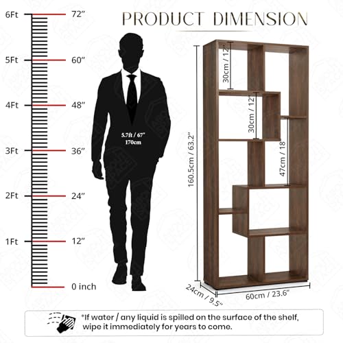 Image of ABOUT SPACE Book Shelf for Home - 8 Shelves, Modern Engineered Wood Book Rack for Study Room, Book Organizer Stand for Library, Bedroom, Living Room, Office (L 60 x B 24 x H 161cm -Walnut)
