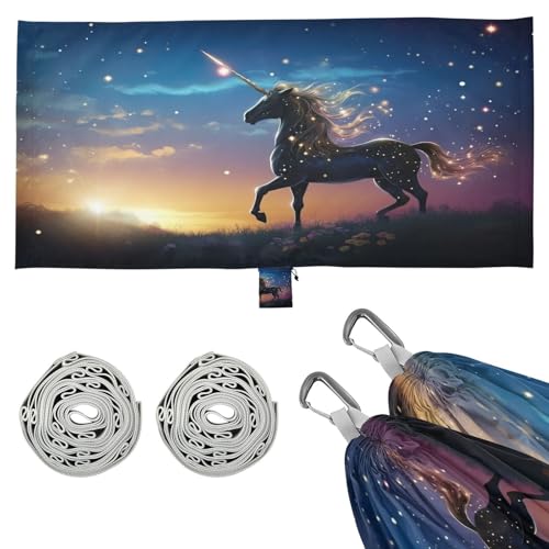 SDMKA Horse in Night Sky Camping Hammock, 330 lbs with 2 Tree Straps, Carry Bag, Single Portable Hammock for Outdoor/Indoor, Hiking, Beach, Backpacking, Travel