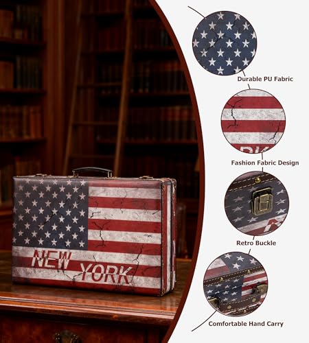 feilario Vintage Leather Storage Trunk, Wooden Core Decorative Prop — view 4