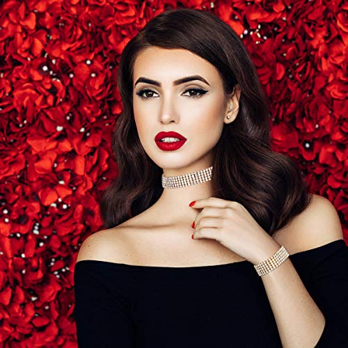 Zealmer 18K Yellow Gold Plated 1-5 Rows Rhinestone Choker Necklace & Stretch Bracelets Set Wedding Jewelry2