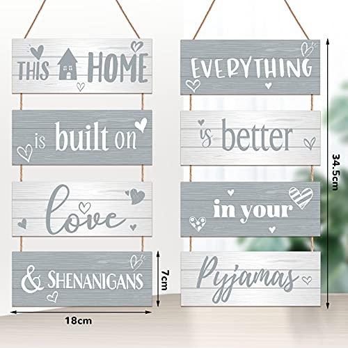 Jetec 2 Sets This Home Is Built on Love and Shenanigans Hanging Wood Sign Everything Is Better in Pajamas Hanging Door Decor Sign Wooden Wall Decoration for Hallway Living Room Bedroom Indoor Outdoor - Image 2