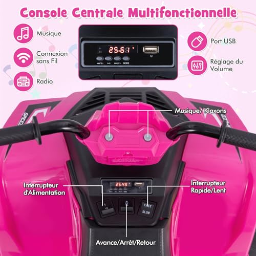 DREAMADE Elektrisches Quad 24 V für Kinder von 3 – 8 Jahren, Elektroauto für Kinder mit einstellbarer Geschwindigkeit, langsamer Start, LED-Lichter, Musik, Elektrofahrzeug, Belastung 35 kg, für Jungen – Bild 6