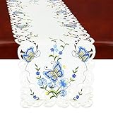 Simhomsen Spring Butterfly and Floral Table Runners, Dresser Scarf (Blue, 14 × 54 Inch)