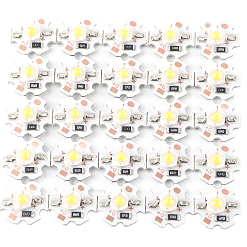 25 個 1W 5V ハイパワー LED チップ、DIY 照明、スポットライト、懐中電灯用 200LM ランプビーズ、多用途で明るい (ウォームホワイト 3000k)