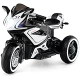 Costzon Toddler Motorcycle with LED Lights, 6V Battery Powered Kids Motorcycle Ride on Toy with Music, Horn, 15° Climbing & Wireless Connection, 3-Wheel Electric Motorbike for Kids, Gift (Black)