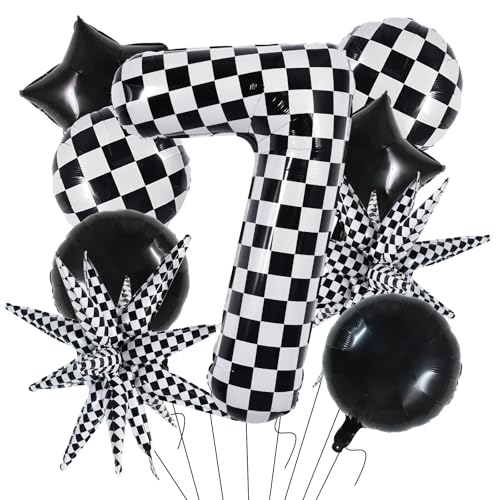 Image of TONIFUL 7th Birthday Balloons Kit 40 Inch Checkered Number 7 Foil Balloon