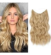 Invisible Wire Hair Extensions Long Wavy Hair Extensions with Transparent Headband Adjustable Siz...