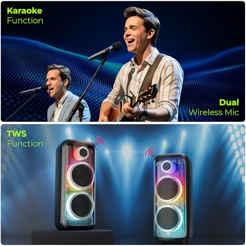 Image of Zebronics 160W Party DJ Speaker, Upto 3.5h Playback, Dual Mic, Karaoke, 2X Full-Range 25.4cm Driver, TWS, 4EQ Modes, 6.3mm Dual Mic & a Guitar in, BT, USB, AUX, RGB, LED Display (Party Fyre 510)