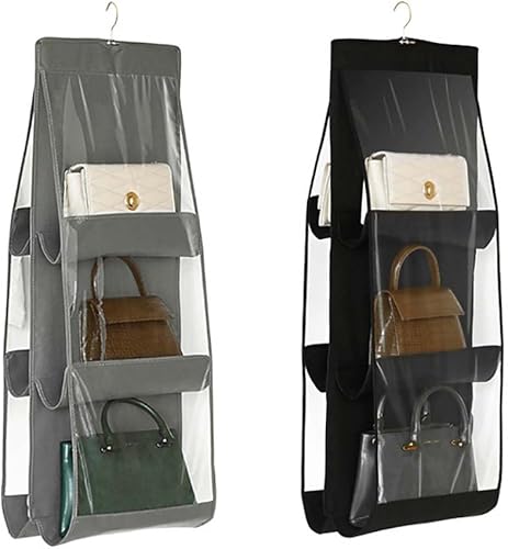 kamuavni Paquete de 2 organizadores para colgar bolsos, tela gruesa no tejida + bolsillos de PVC, organizador para colgar bolsos, organizador de