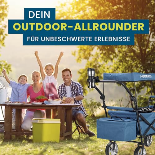 Hoberg Faltbarer Premium-Bollerwagen inkl. Dach (LSF30) | Getränkehalter, Kühltasche, Bremsen, Handwagen, Transportwagen [80kg Tragkraft/Blau] - 9