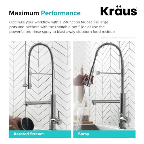 Kraus KPF-1603BG Artec Pro 2-Function Commercial Style Pre-Rinse Kitchen Faucet with Pull-Down Spring Spout and Pot Filler, 24.75 Inch, Brushed Gold