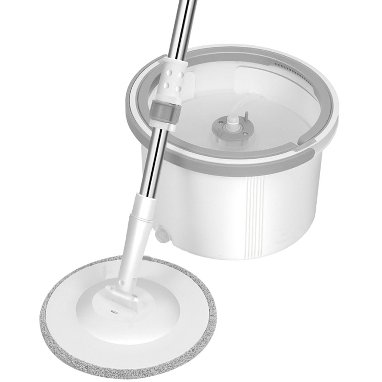Este Juego de fregona giratoria y Cubo Incluye 7 Cabezales de fregona, diseño de Doble Compartimento para Agua Limpia y Sucia, Cabezal Giratorio de 360°, Cepillo de fregado Incorporado y Man