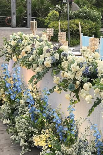 Ipopu Blue Silk Flowers 9Pcs Blue Delphinium Artificial Flowers Combo Clematis Greenery 33.5 Inch Long Stem Flowers For Tall Vase Bluebonnet Decor Floral Centerpiece Bridal Bouquets For Wedding thumb #5